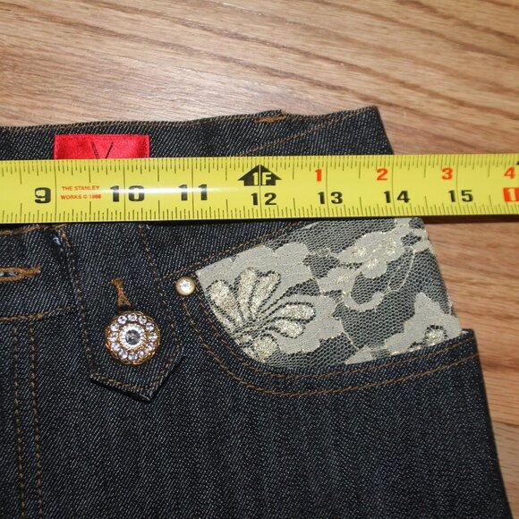 V Cristina Black Jeans with Lace and Rhinestone Button Accents - Picture 11 of 12